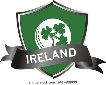 Flag of ireland as around the metal silver shield with ireland flag