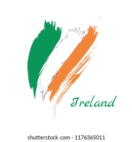 Flag of Ireland, brush stroke background, vector illustration