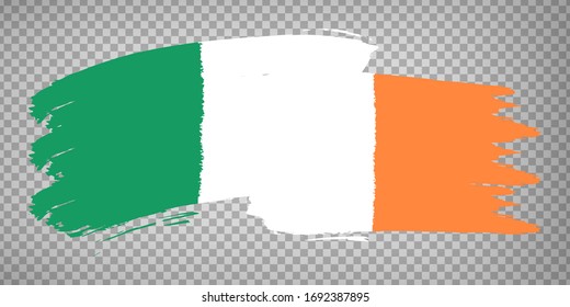 Flag of  Ireland, brush stroke background.  Waving Flag Republic of Ireland on tranparent backrgound for your web site design, logo, app, UI. Europe. EPS10.