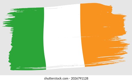  Flag of Ireland Brush strokes. Hand drawn sketch. Doodle style Vector illustration