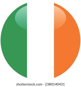 The flag of Ireland. Button flag icon. Standard color. Circle icon flag. 3d illustration. Computer illustration. Digital illustration. Vector illustration.