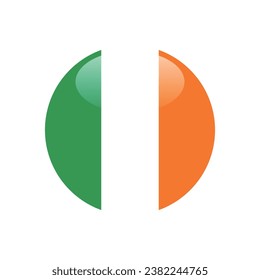 The flag of Ireland. Button flag icon. Standard color. Circle icon flag. 3d illustration. Computer illustration. Digital illustration. Vector illustration.