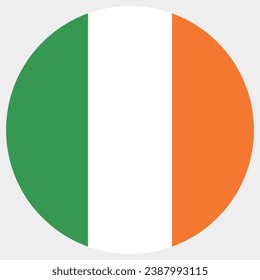 The flag of Ireland. Button flag icon. Standard color. Circle icon flag. Computer illustration. Digital illustration. Vector illustration.
