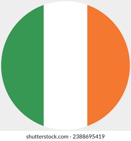 The flag of Ireland. Button flag icon. Standard color. Circle icon flag. Computer illustration. Digital illustration. Vector illustration.