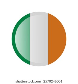 The flag of Ireland. Circle icon flag. Button flag icon. Standard color. 3d illustration. glossy circle badge	