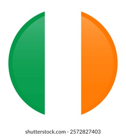 Flag of Ireland. Circle icon flag button isolated on white background.Vector symbol graphic illustration.