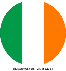 Flag of Ireland. Circle icon flag button isolated on transparent background.Vector symbol graphic illustration.