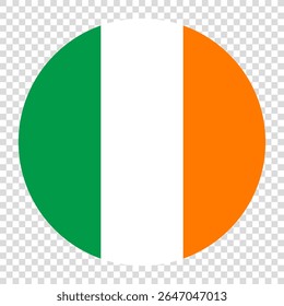 Bandeira da Irlanda. Irlanda círculo bandeira logotipo ícone computador vetor ilustração design. Fundo de tabuleiro de xadrez transparente.