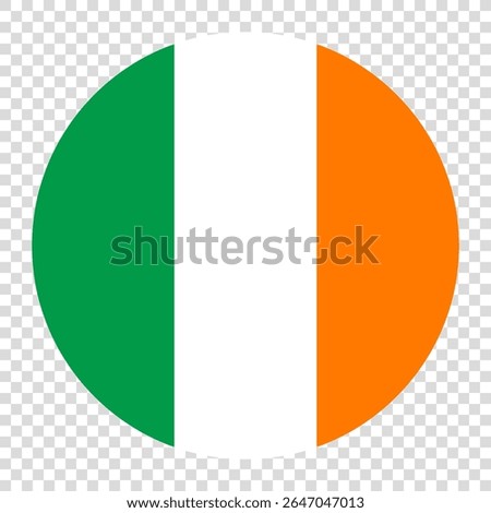 Flag of Ireland. Ireland circle flag logo icon computer vector illustration design. Transparent checkerboard background.