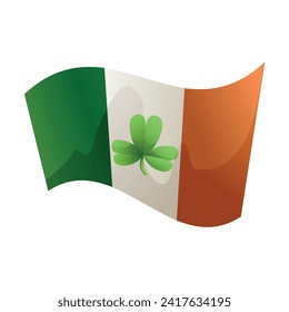 Flag of Ireland with clover leaf on white background