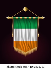 Flag of Ireland. Festive Vertical Banner. Wall Hangings with Gold Tassel Fringing