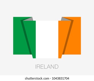Flag of Ireland. Flat Icon Waving Flag with Country Name on a White Background