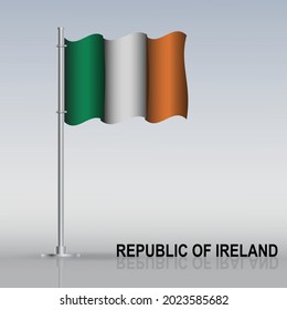 Flag of Ireland flying on a flagpole stands on the table. Vector illustration