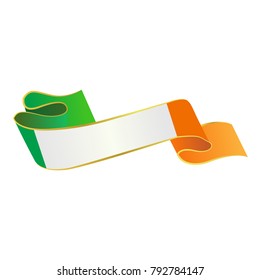 Flag of Ireland in the form of a long wriggling ribbon. Vector object, isolated on white background