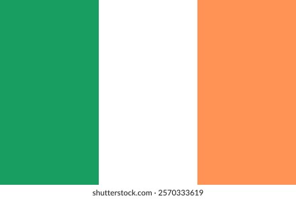 Bandera de Irlanda con tricolor verde, blanco y naranja. Símbolo nacional del patrimonio cultural. Primer plano. Diseño web para imprimir insignias, emblemas, recuerdos, regalos, eventos importantes y días festivos