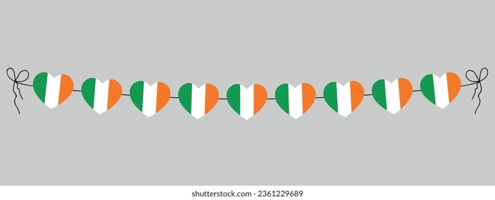 bandera de Irlanda garland del corazón, corazones de cuerdas, decoración, elemento de diseño vectorial de vacaciones nacionales irlandesas