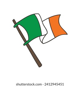 Flag of Ireland icon. Doodle illustrations of a fluttering flag on a flagstaff isolated on a white background. Vector 10 EPS.