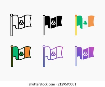Icono de Irlanda de bandera con línea, contorno, plano, relleno, glifo, color, degradado. Actrazo editable y píxel perfecto. Se puede usar para productos digitales, presentación, diseño de impresión y más.