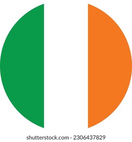 The flag of Ireland. Flag icon. Standard color. Round flag. Computer illustration. Digital illustration. Vector illustration.