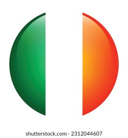 The flag of Ireland. Flag icon. Standard color. Round flag. 3d illustration. Computer illustration. Digital illustration. Vector illustration.