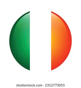 The flag of Ireland. Flag icon. Standard color. Round flag. 3d illustration. Computer illustration. Digital illustration. Vector illustration.