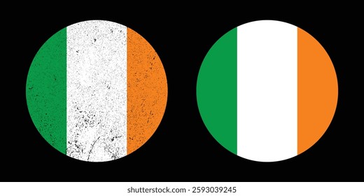 Flag of Ireland. An illustration of the irish round vintage grungy flag. A round flag.