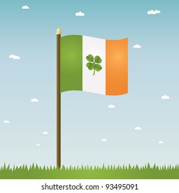 flag of ireland with a lucky four leaf clover