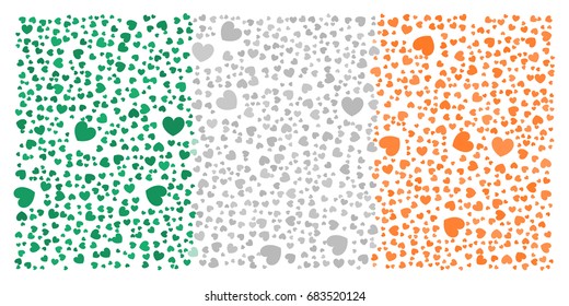 Flag of Ireland made of heart patterns colored with national flag colors