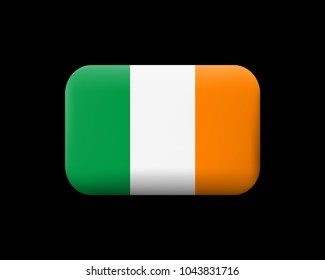 Flag of Ireland. Matted Vector Icon and Button. Rectangular Shape with Rounded Corners