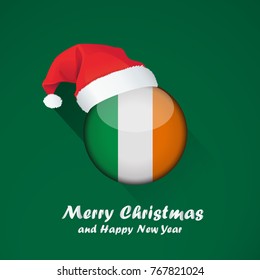 Flag of ireland. Merry Christmas and happy new year background design with glossy round Flag of ireland. vector illustration.