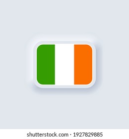 Flag of Ireland. National Ireland flag. Irelandian symbol. Vector illustration. EPS10. Simple icons with flags. Neumorphic UI UX white user interface. Neumorphism