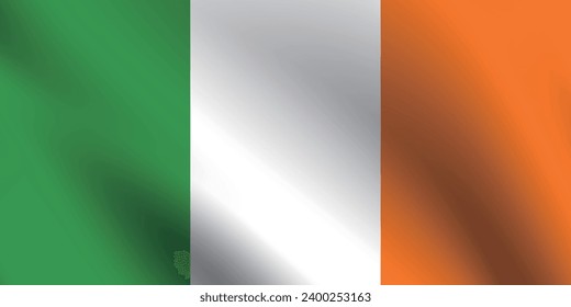 The flag of Ireland. The official ratio. The wavy flag. Standard size. Standard color. Flag icon. 3d illustration. Digital illustration. Computer illustration. Vector illustration.