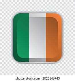 Bandera de Irlanda en el botón cuadrado sobre un elemento de fondo transparente para sitios web. Ilustración del vector