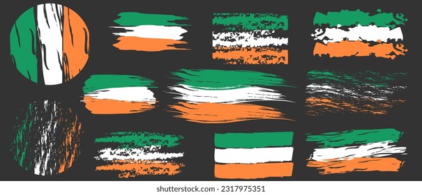 Flag of Ireland  painted with a brush stroke,Vector grunge flag of Ireland ,Vector illustration.