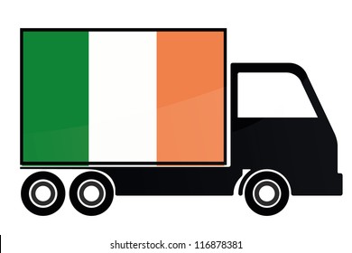 The flag of Ireland painted on the side of the silhouette of a truck