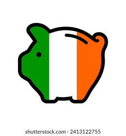 Flag of Ireland, piggy bank icon, vector symbol.