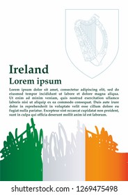 Flag of Ireland, Republic of Ireland. Template for award design, an official document with the flag of Ireland. Bright, colorful vector illustration.