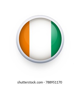 Flag of Ireland as round glossy icon. Button with Ireland flag. National flag for country of Ireland isolated, banner vector illustration. Vector illustration eps10.