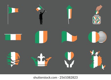 Flag of Ireland Set, Original and simple Ireland flag Bundle, vector illustration of Ireland flag Collection
