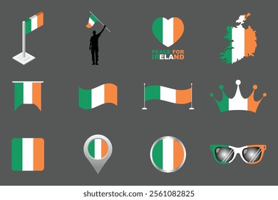 Flag of Ireland Set, Original and simple Ireland flag Bundle, vector illustration of Ireland flag Collection
