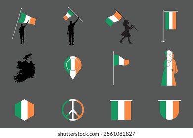 Flag of Ireland Set, Original and simple Ireland flag Bundle, vector illustration of Ireland flag Collection
