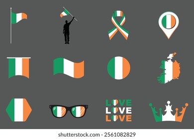 Flag of Ireland Set, Original and simple Ireland flag Bundle, vector illustration of Ireland flag Collection
