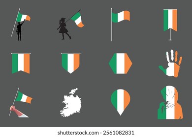 Flag of Ireland Set, Original and simple Ireland flag Bundle, vector illustration of Ireland flag Collection
