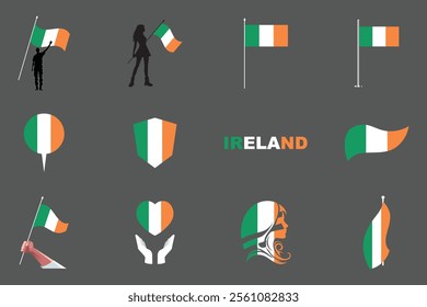 Flag of Ireland Set, Original and simple Ireland flag Bundle, vector illustration of Ireland flag Collection
