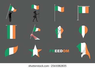 Flag of Ireland Set, Original and simple Ireland flag Bundle, vector illustration of Ireland flag Collection
