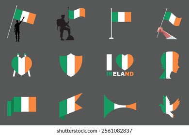 Flag of Ireland Set, Original and simple Ireland flag Bundle, vector illustration of Ireland flag Collection
