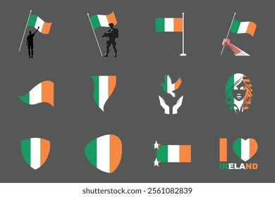 Flag of Ireland Set, Original and simple Ireland flag Bundle, vector illustration of Ireland flag Collection
