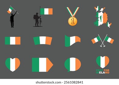 Flag of Ireland Set, Original and simple Ireland flag Bundle, vector illustration of Ireland flag Collection
