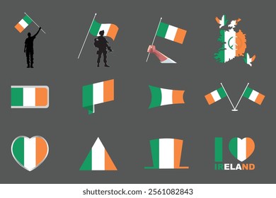 Flag of Ireland Set, Original and simple Ireland flag Bundle, vector illustration of Ireland flag Collection
