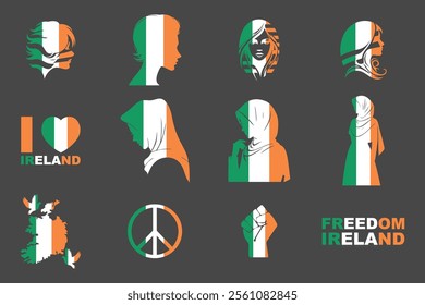 Flag of Ireland Set, Original and simple Ireland flag Bundle, vector illustration of Ireland flag Collection
